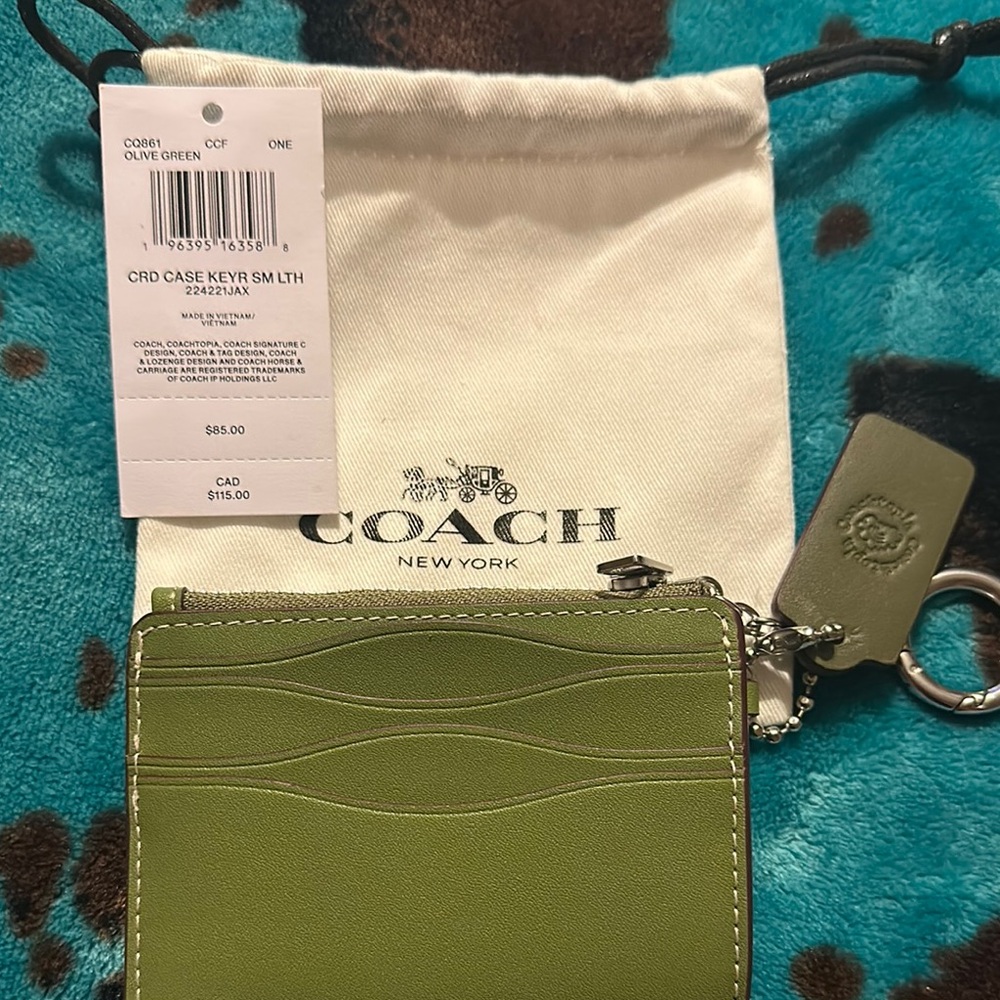 New Coach Green Leather Card Holder